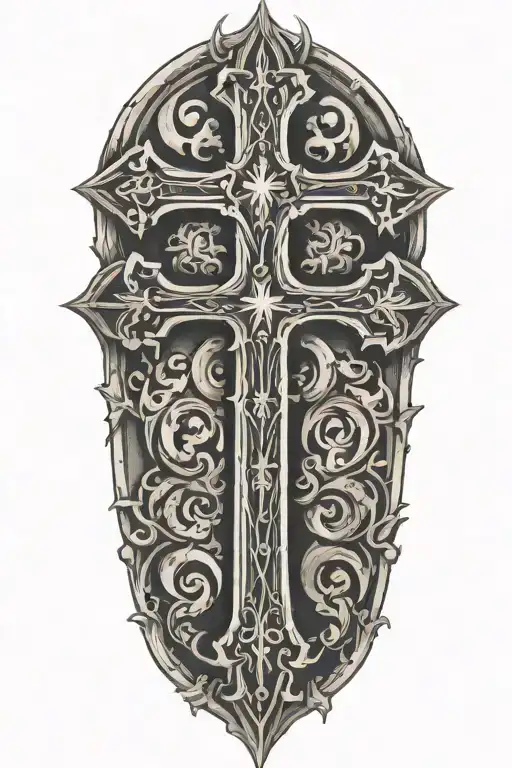 Large Cross Design Black Grey Tattoo No Background