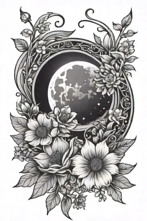 Cresent Moon With Flowers Intertwined