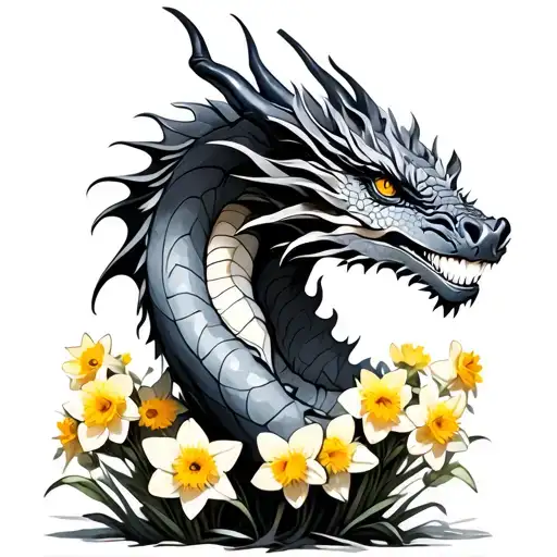 Dragon Wrapped In Daffodils Sprouting