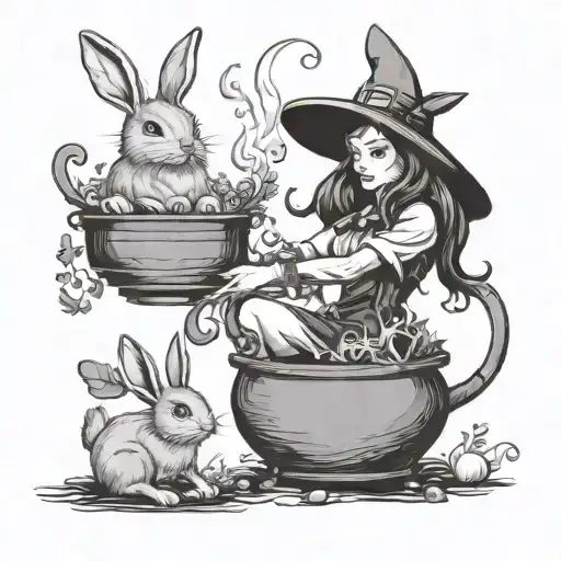 Witch And Rabbit And Cauldron