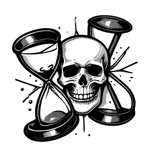Hour Glass And Skull In The Background
