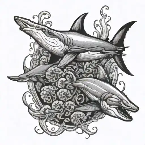 Great Hammerhead Shark And Jelly Fish