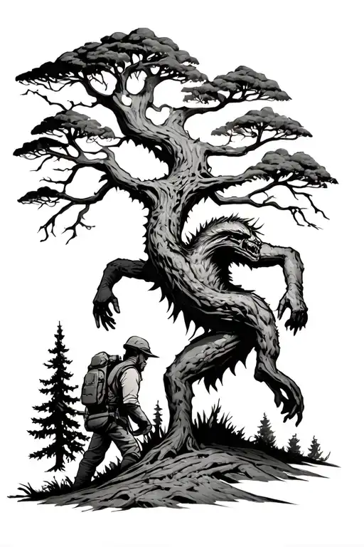 Tree Monster Attacking A Hiker