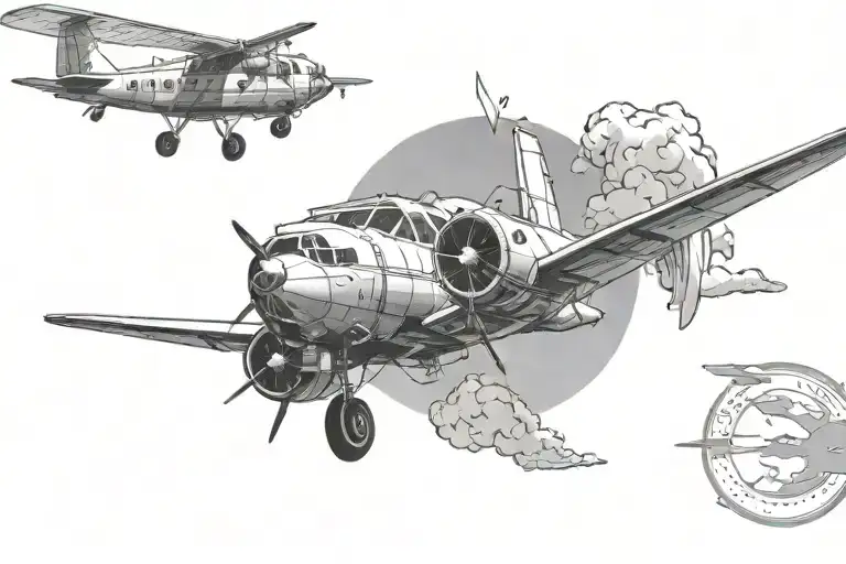 Scuba And Airplane Flying Towards A Setting