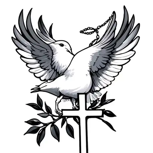 Dove And Olive Branch With Cross Necklace