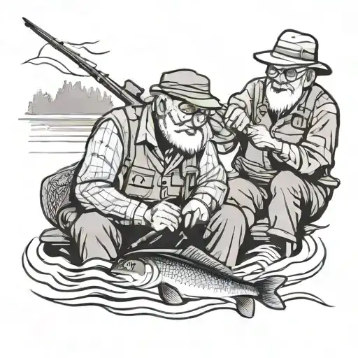 Grandpa Fishing With Grand Son Fishing