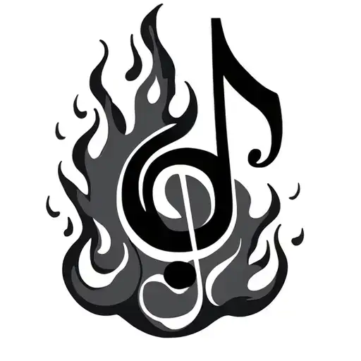 Music Note With Fire On The Bottom
