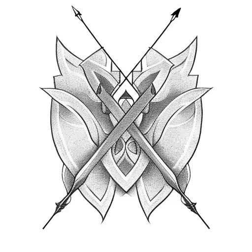 Bow And Arrow Symmetrical With Flowers Chest Piece