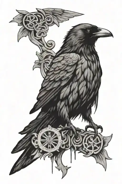Crow With Nordic Runes Front View