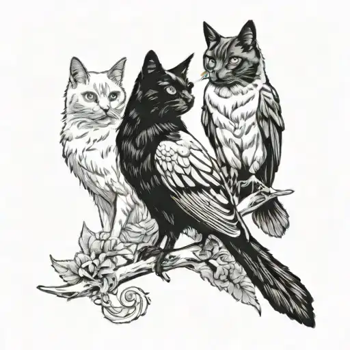 Black Cats And Crows Sitting