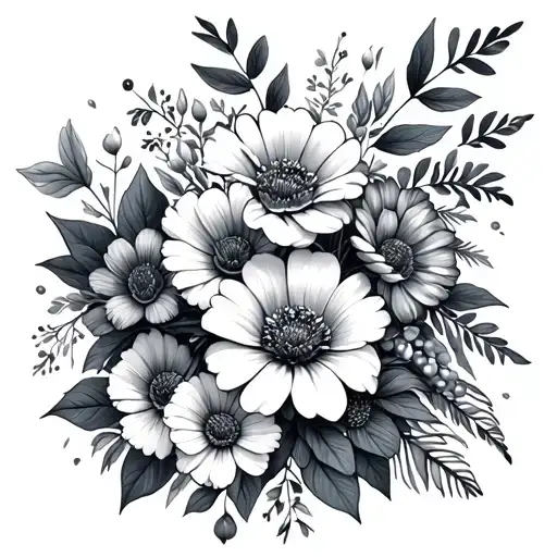 Bunch Of Different Flowers And Leaves