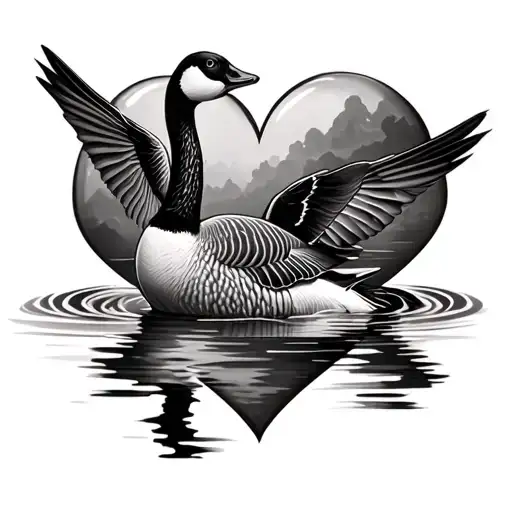 A Heart Filled With A Canadian Goose Swimming On Water