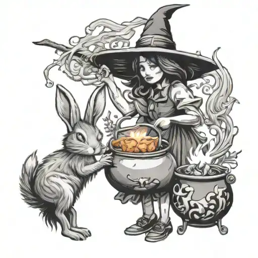 Witch And Rabbit And Cauldron