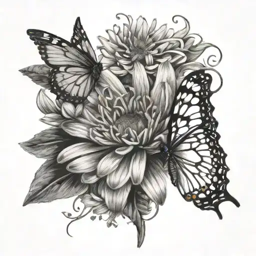 Daisy Flower And Butterfly Emerging