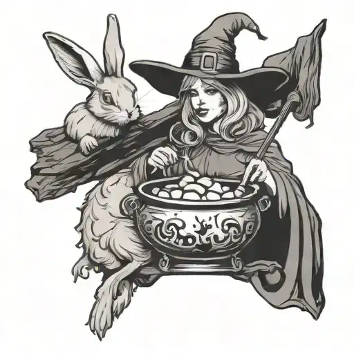 Witch And Rabbit And Cauldron
