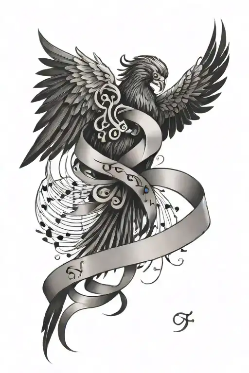 Dark Wing With Music Note Ribbon Intertwined