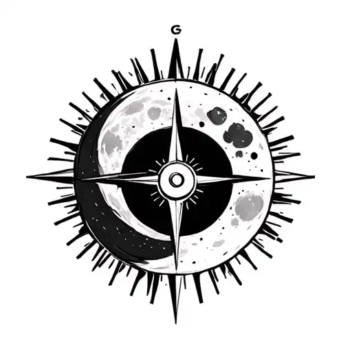 Cyber Compass With The Moon And Sun Rays Coming