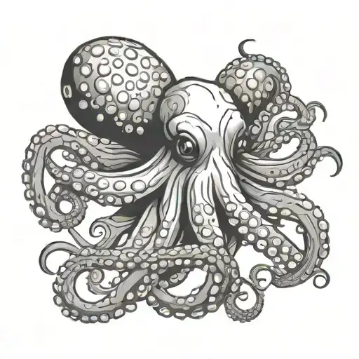 A Cute Octopus Black And White In 2D