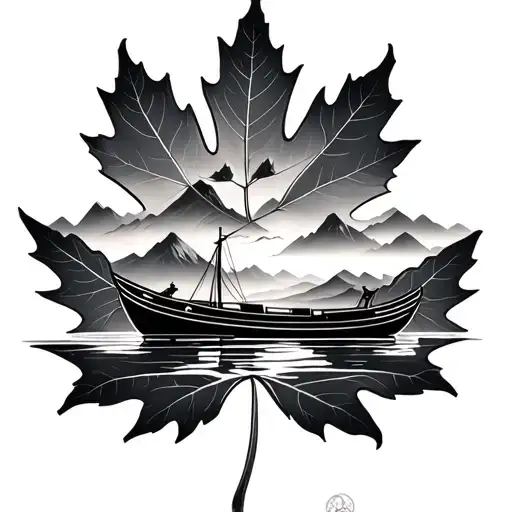 Chinar Leaf And Shikara Boat And Moutains In The Leaf
