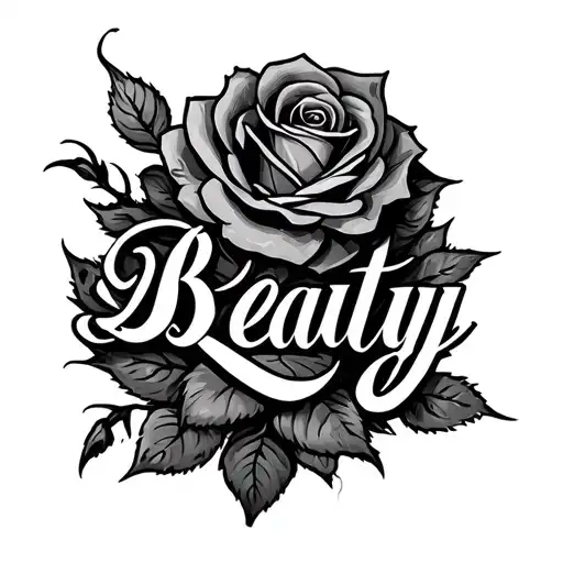 The Word Beauty With A Rose And Beast With Claw Scratches