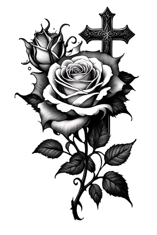 Concept Art Tatto With Rose And Cross