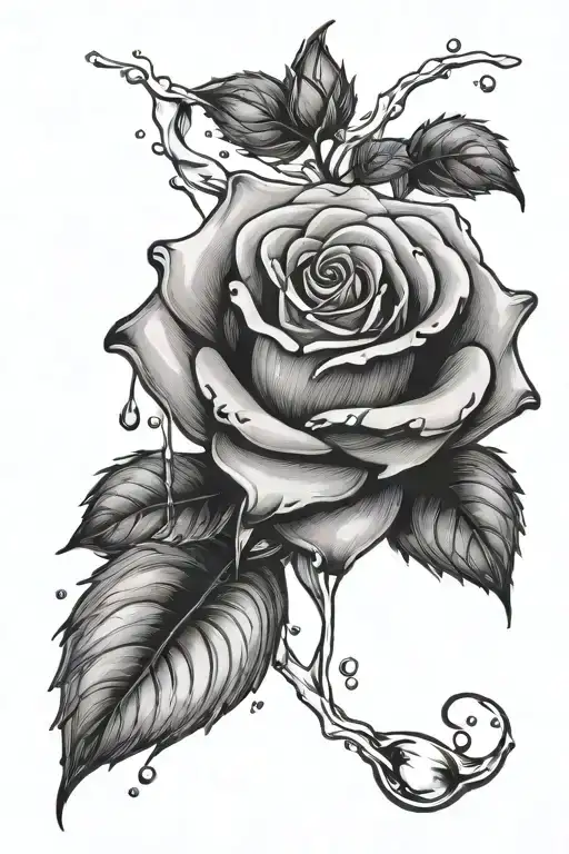 Rose With Water Drop Falling Twards A Ripple Of Water Symbolizing Depression