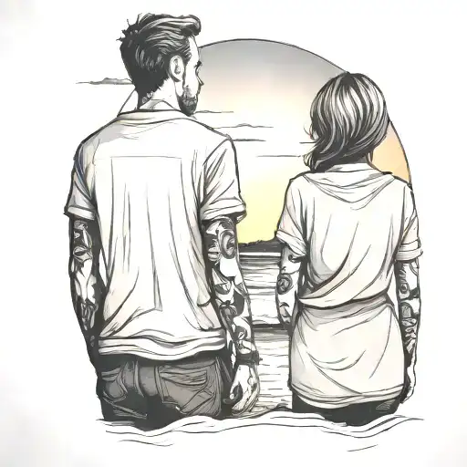 Guy And Girl Facing Away Too A Sunset