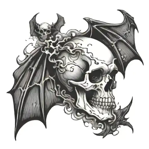 Smoke Rising Around Skull With Bats Flying