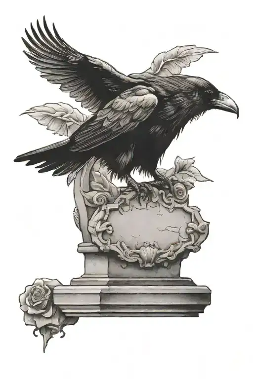 Crow Perched On Tombstone