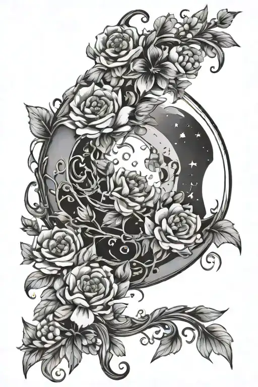 Cresent Moon With Flowers Intertwined
