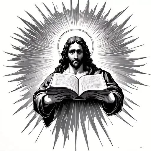 Sun Shining Down On God Holding Open Book Surrounded