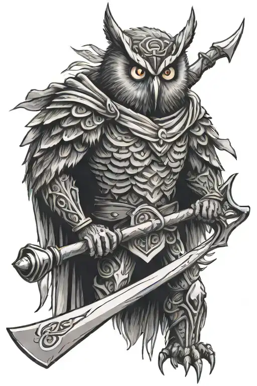 Human Owl Warrior Swinging Axe