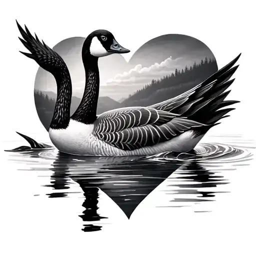 A Heart Filled With A Single Canadian Goose Floating On The Water