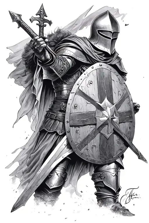 Knights Templar Knight Holding Sword And Shield