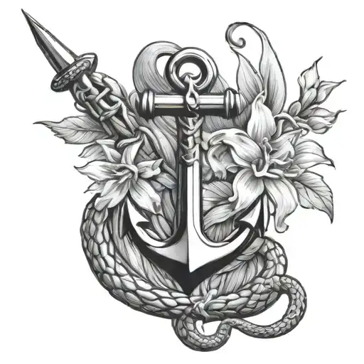 Anchor With Snake Intertwined With Narcissus Flower
