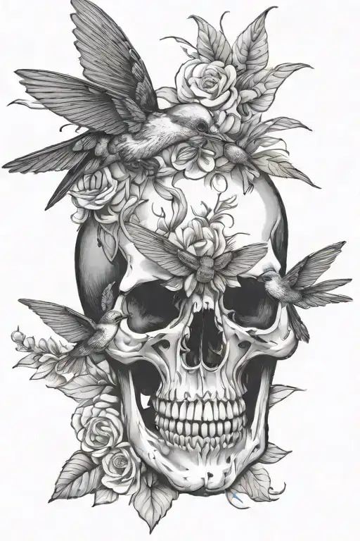 Skull And Hummingbird Feeding
