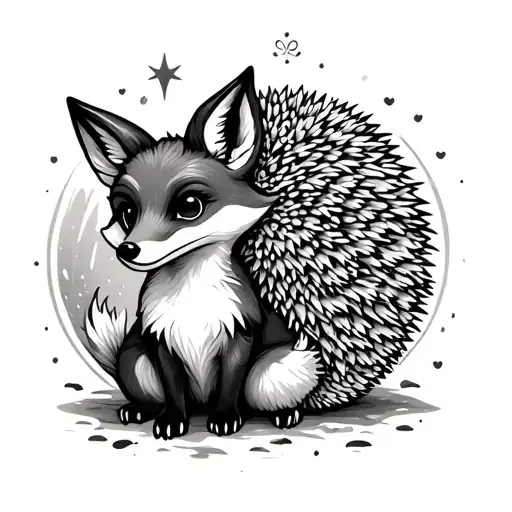 Fairytale Fox With A Hedgehog Surrounded By A Miracle In The Style Of Graphics
