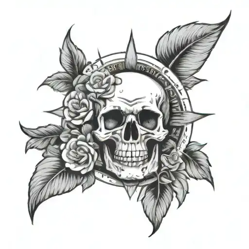 A Traditional Sun Morfed With A Skull And Flower