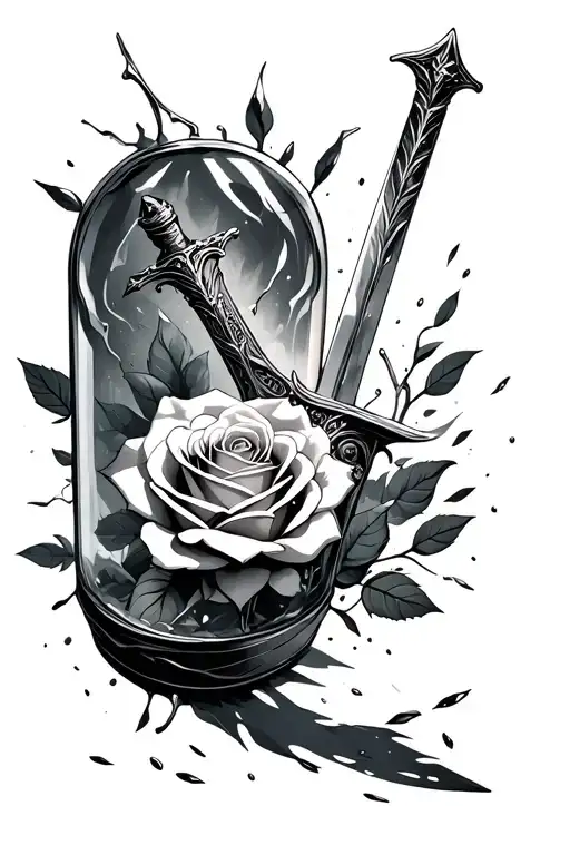 Eowyn Sword Shattering Glass Case With Rose Inside