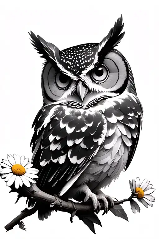 Minimalist Owl On A Daisy Branch Wrapped