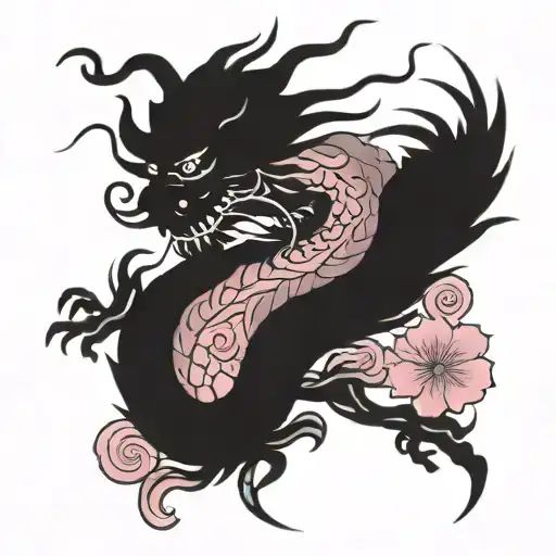 Chinese Dragon With Pink Flowers