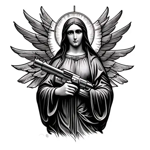 Chicano Virgin Mary Holding Gun