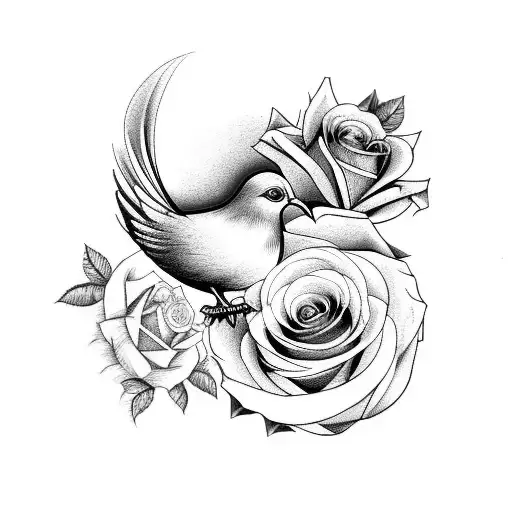 Clock With Roses And A Dove