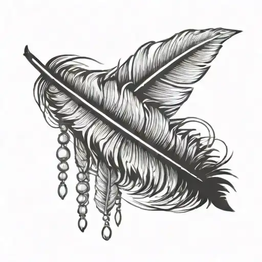 Memorial Feather Hanging From Beads Tattoo Design