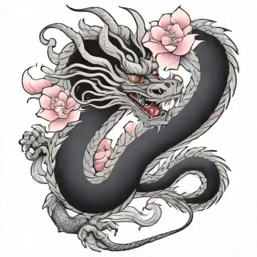Chinese Dragon With Pink Flowers