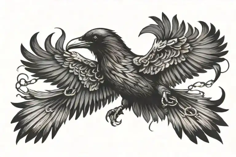 Raven Flying Broken Chain