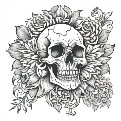 Skull Inside Chrysanthemum Flower