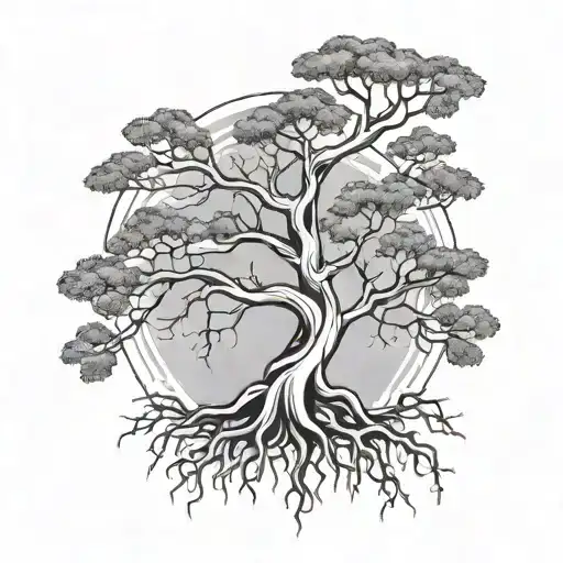 5 Branch World Tree And A Rootweiler In Simple Background