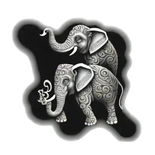 Elephant With 3 Heads On One Body Thai Patterns Surrounding
