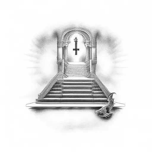 Stairway To Heaven With Religious Symbols Along The Steps
